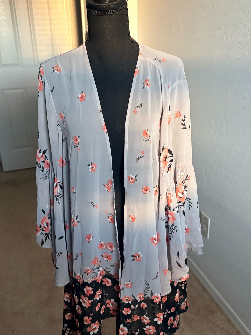 torrid Light Gray Floral Sweater with Coral Pink Flowers